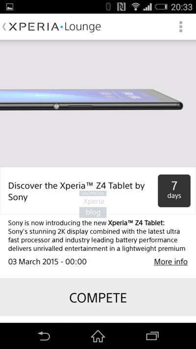 Sony случайно показали Xperia Tablet Z4