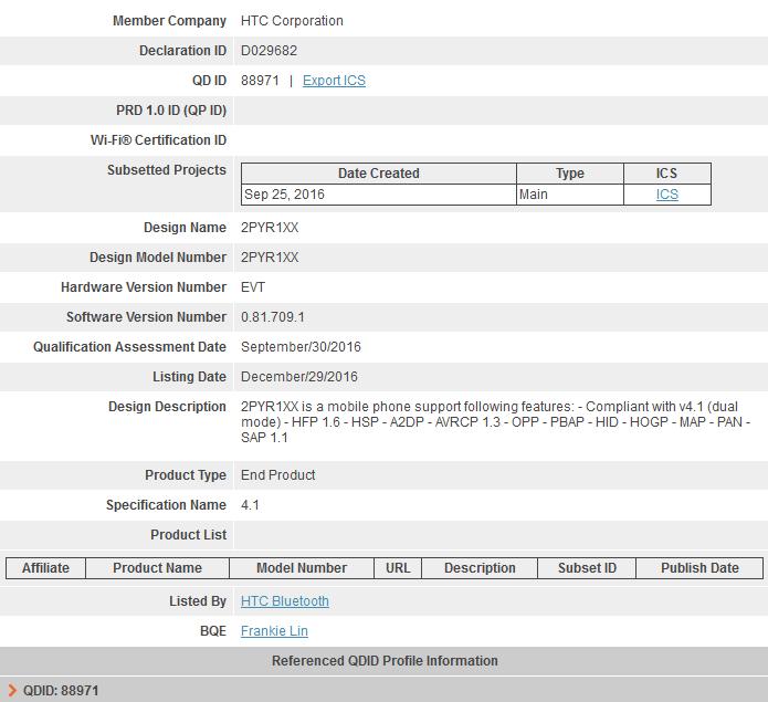 HTC One X10 проходит сертификацию Bluetooth