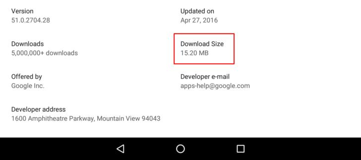 Google Play Store показывает информацию о количестве мегабайт апдейта