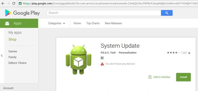 Фейковое приложение обновления системы удалили из Google Play