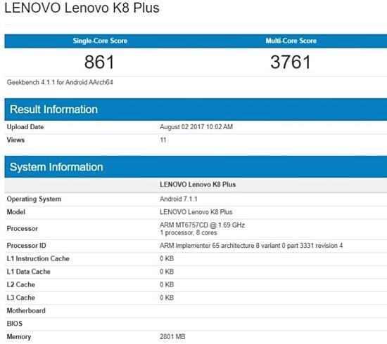Смартфон Lenovo K8 Plus, что мы о нём знаем?