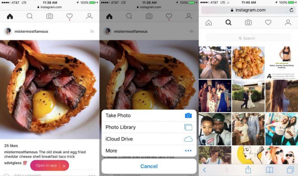 Мобильная версия Instagram теперь даёт загрузку фото и не только