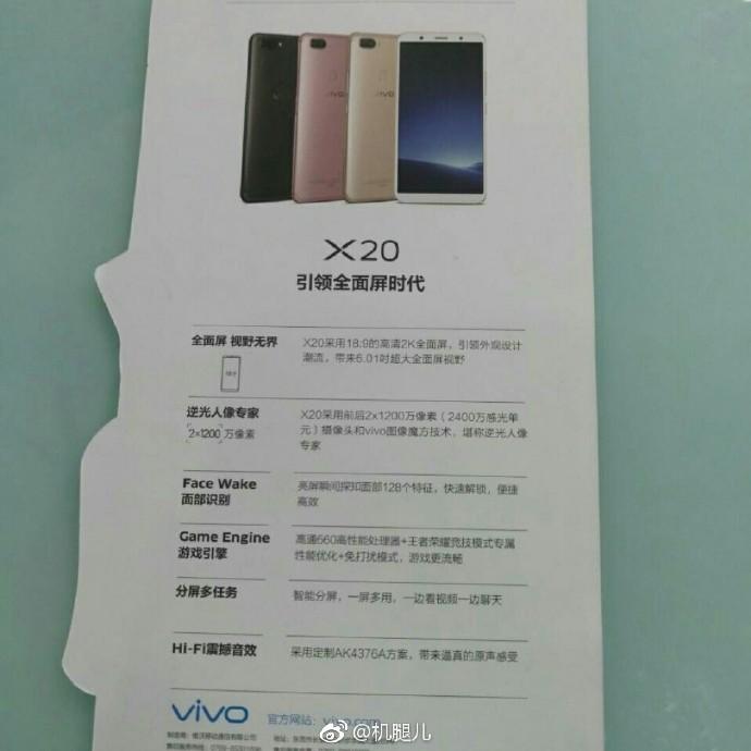 Коробка о смартфона Vivo X20 с указанием спецификаций попала в сеть