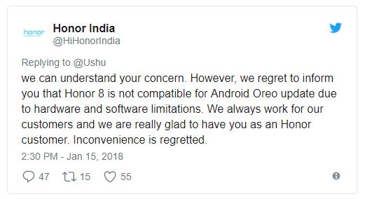 Huawei раздумала: Honor 8 всё же не получит Android Oreo