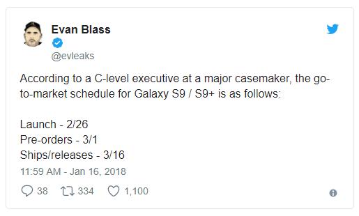 Открылись даты анонса, старта предзаказа и продаж Samsung Galaxy S9