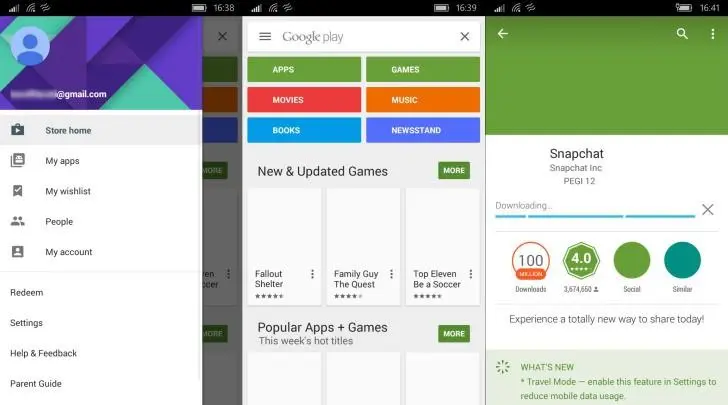 Google Play загрузили на смартфон с Windows 10