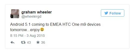 HTC One M9 уже получает обновление до Android 5.1