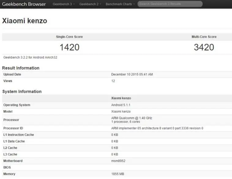 Xiaomi Redmi 3 появился в Geekbech под именем Kenzo