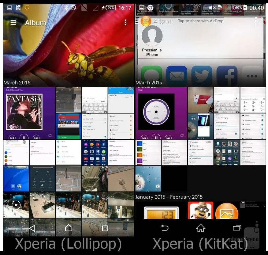 Внешность системы у смартфонов Xperia в Lollipop и KitKat