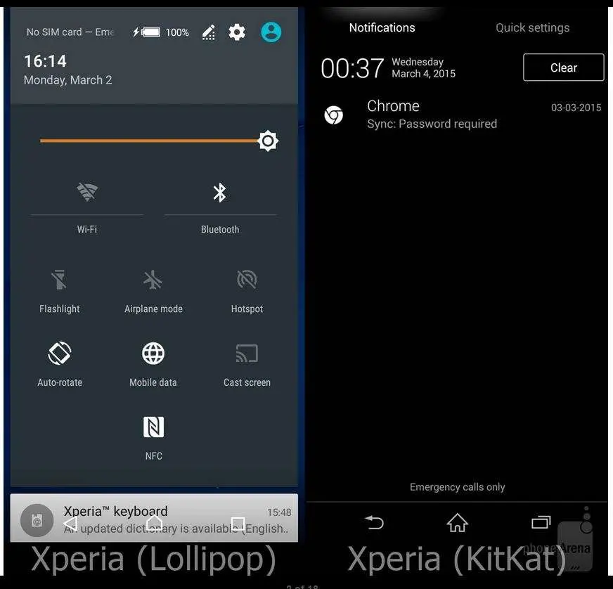 Внешность системы у смартфонов Xperia в Lollipop и KitKat
