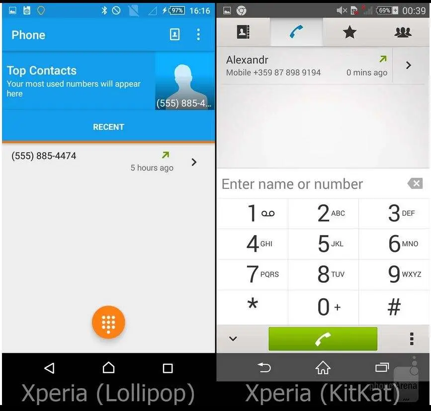 Внешность системы у смартфонов Xperia в Lollipop и KitKat