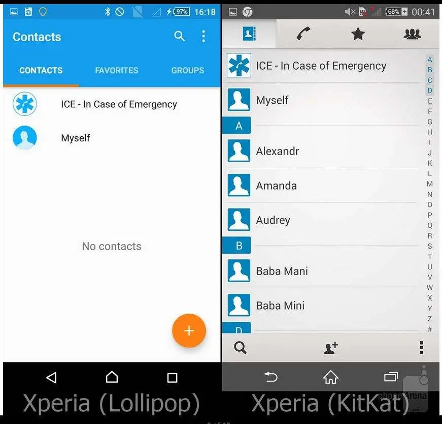 Внешность системы у смартфонов Xperia в Lollipop и KitKat