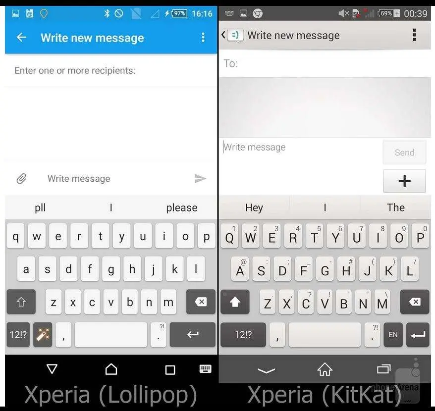 Внешность системы у смартфонов Xperia в Lollipop и KitKat