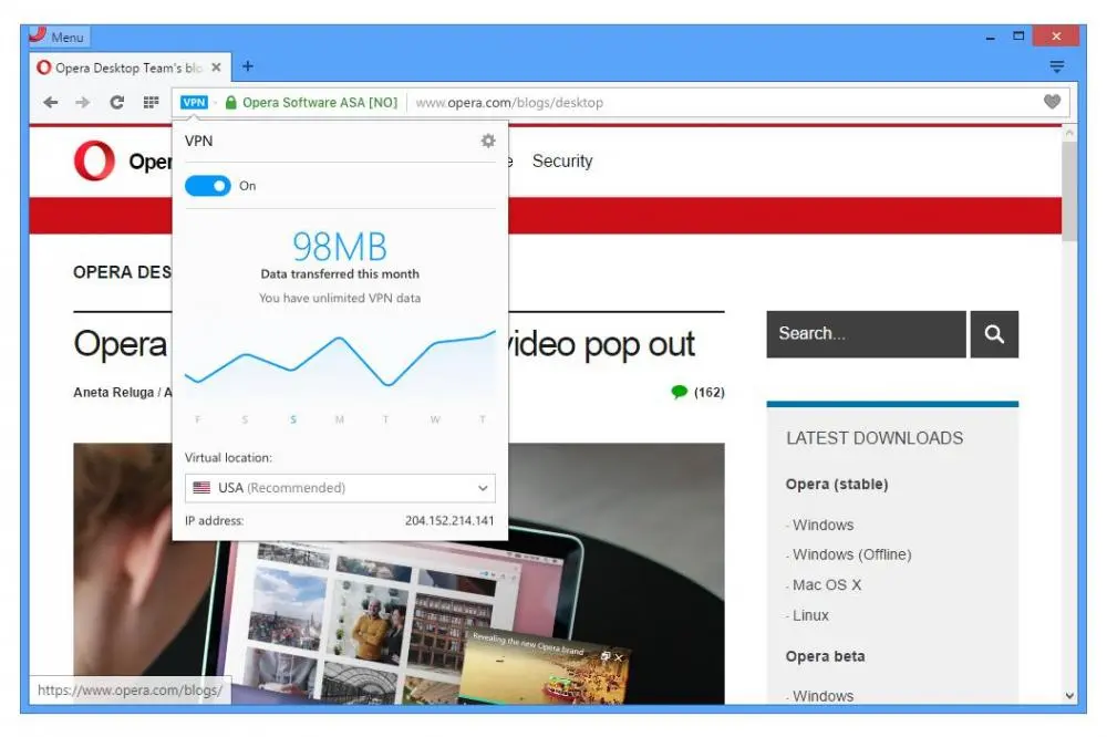 Opera теперь с бесплатным VPN