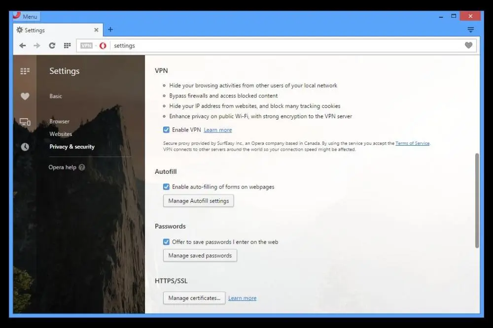 Opera теперь с бесплатным VPN