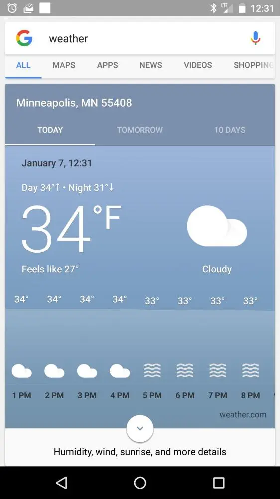Google Now тестирует новые погодные карточки
