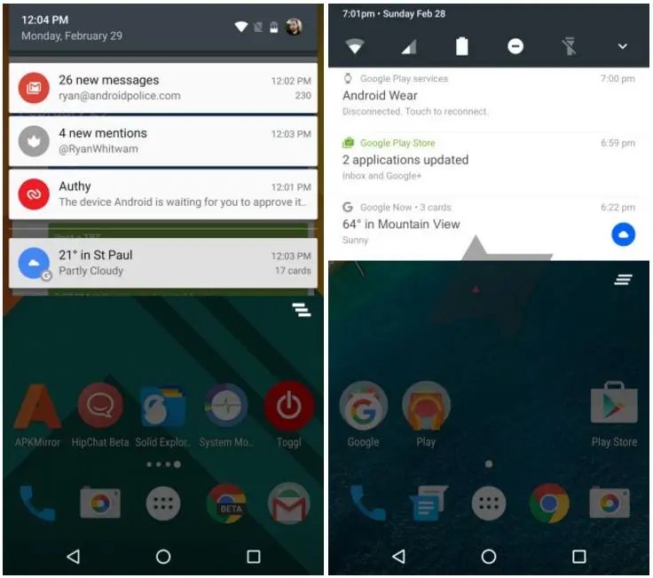 Ранний скетч строки уведомлений из Android N