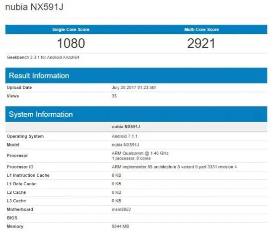 Новая Nubia появилась в Geekbench
