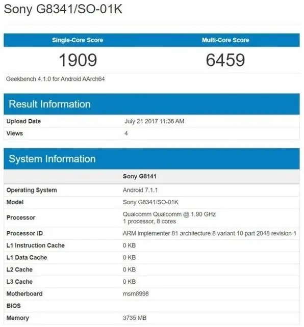 Sony Xperia XZ уже близко, данные смартфона утекли в Geekbench