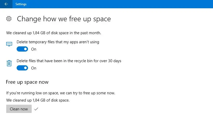 Автоматическая чистка корзины и временных файлов в Windows 10