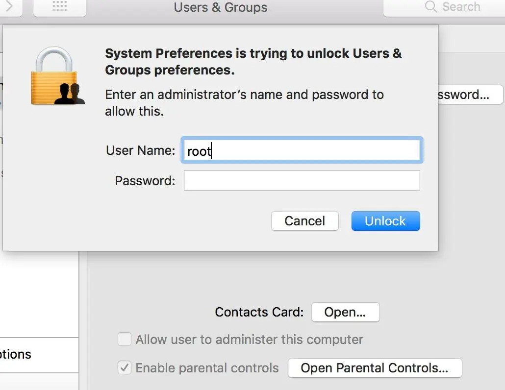 Уязвимость: заходим под root в MacOS без пароля