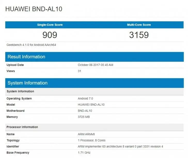 Honor 7X появился в Geekbench до релиза