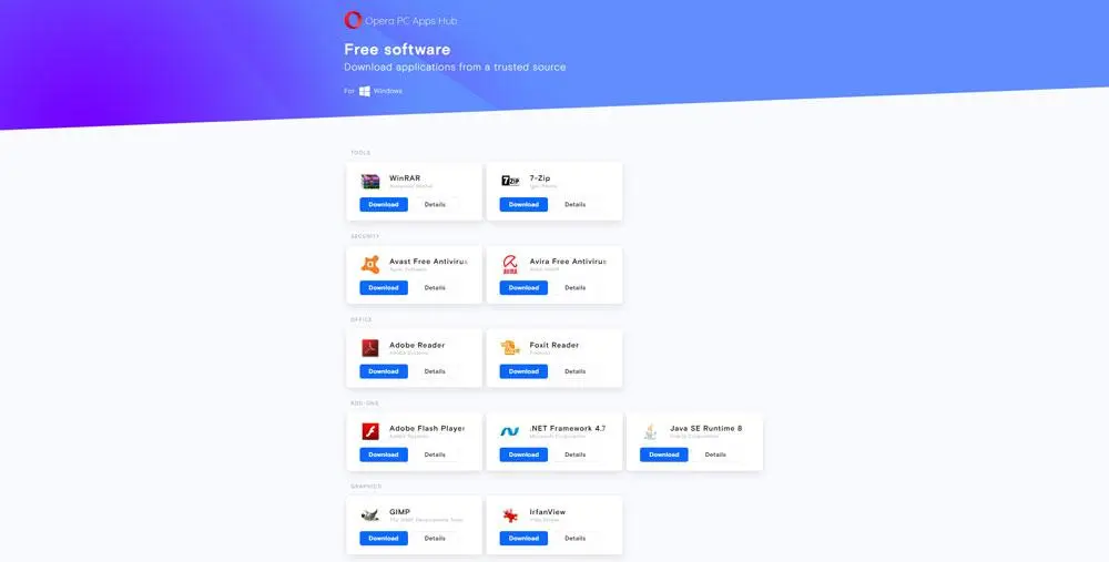 Opera запускает собственный хаб бесплатных приложений для Windows