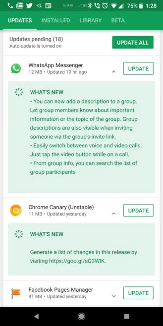 Магазин Play Store начал более удобно отображать чейнджлоги приложений