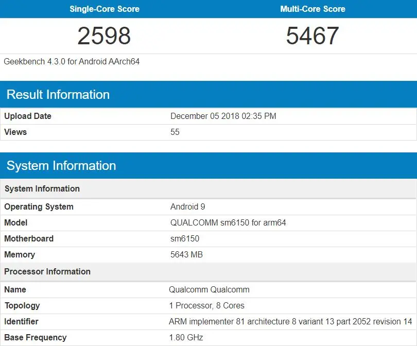 Новый чипсет Qualcomm SM6150 появился в бенчмарках