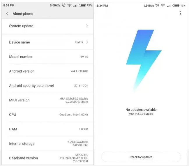Даже Xiaomi Redmi 1s обновили до MIUI 9, но с Kitkat внутри