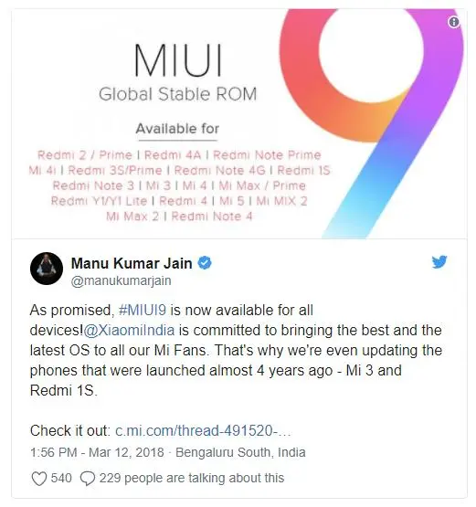 Xiaomi утверждает, что раздала MIUI 9 для всех устройств