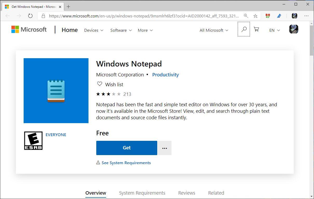 Блокнот (notepad.exe) Windows 10 стал отдельным приложением в Store и обновился