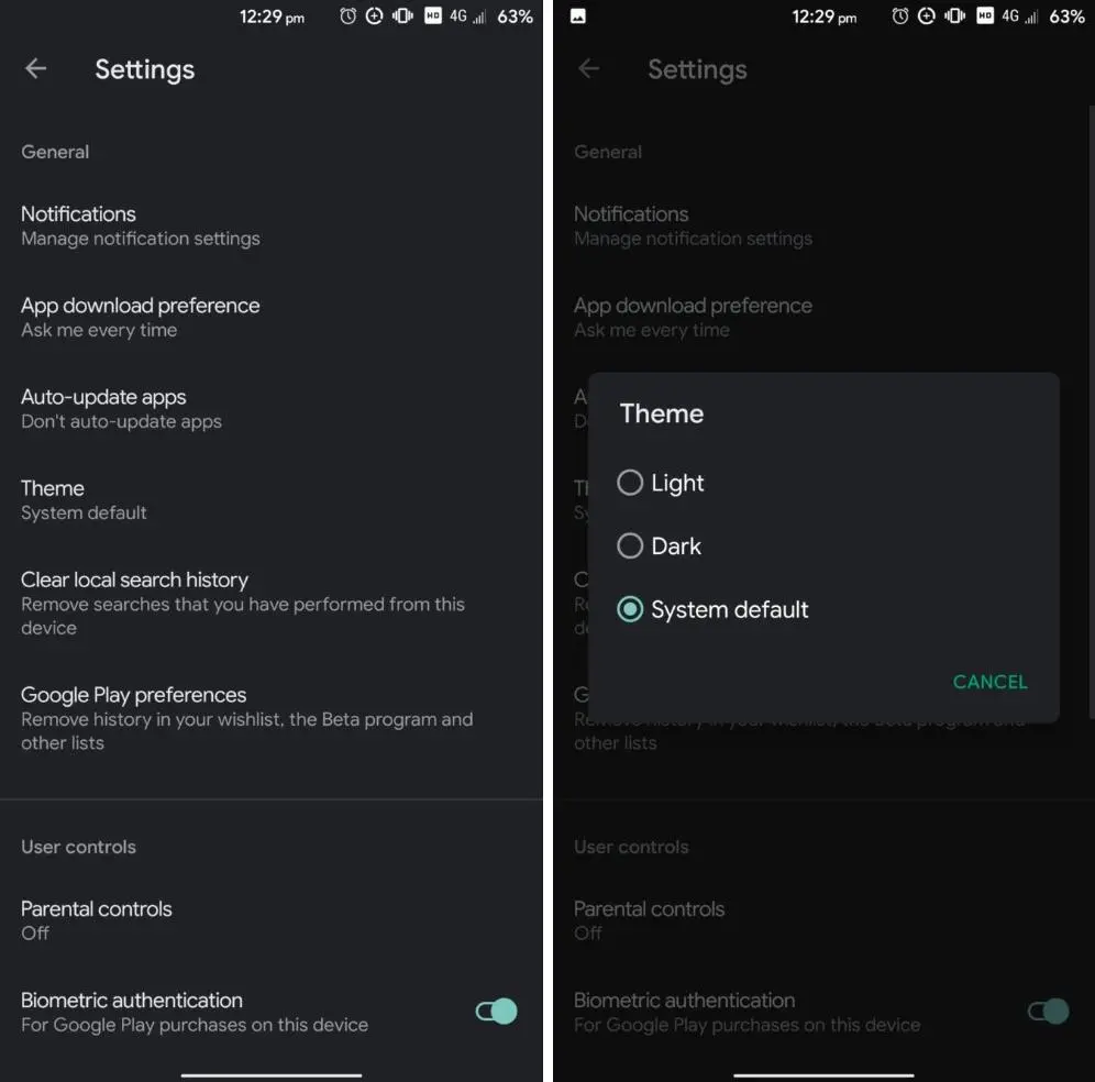 Как включить тёмную тему оформления в Google Play Store?