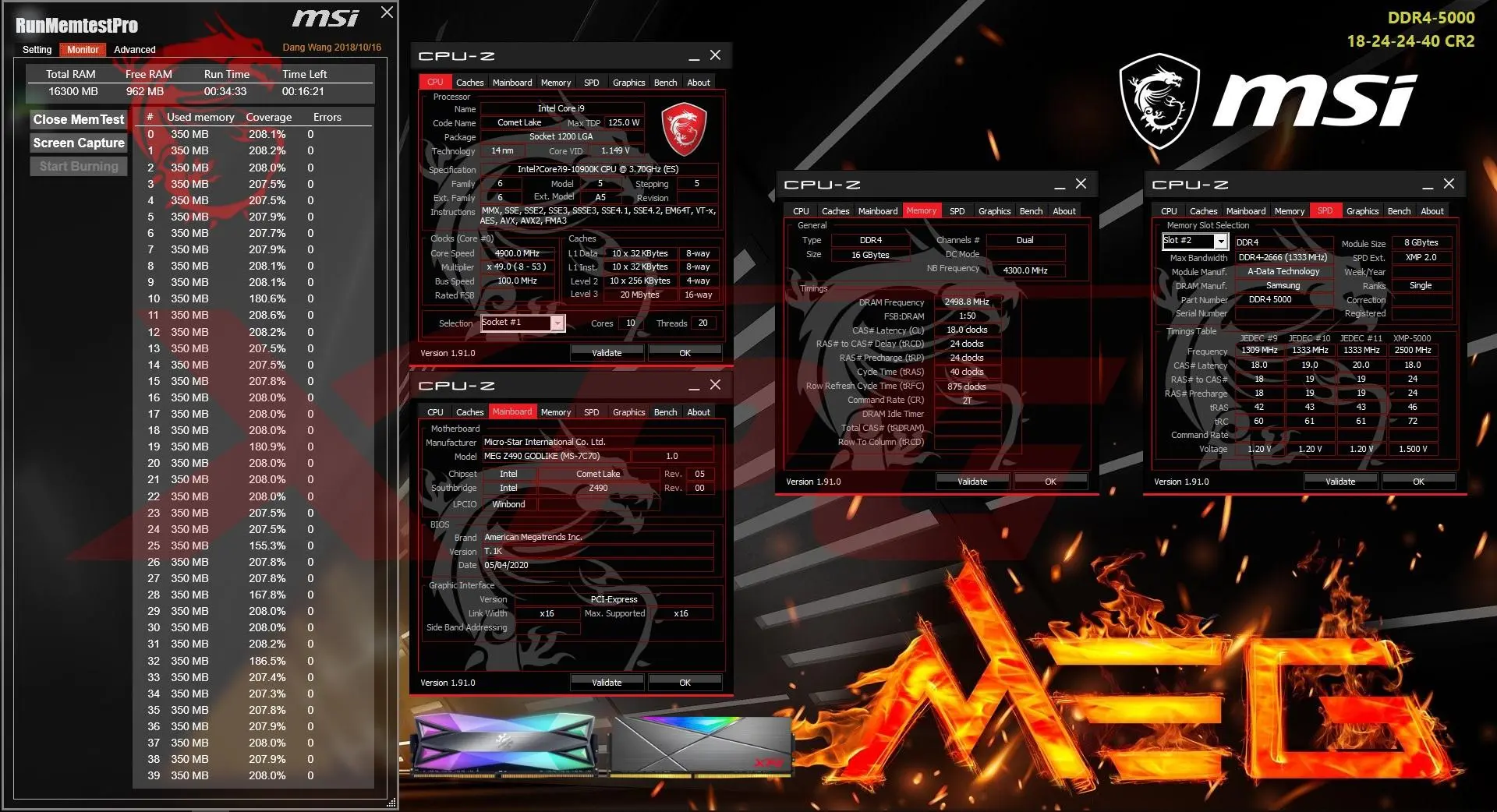 Модуля памяти ADATA XPG D60G и В50 удалось разогнать до 5000 МГц