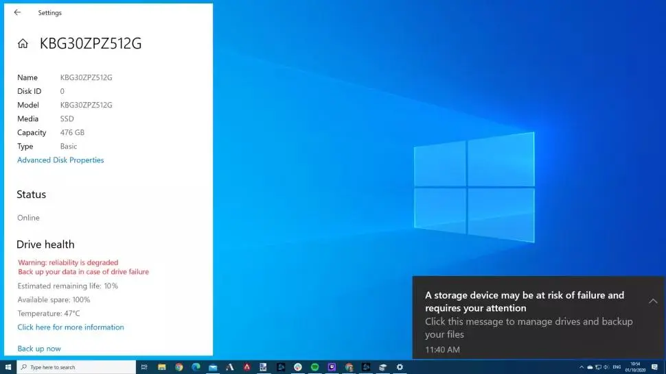 Windows 10 будет следить за состоянием SSD и предупреждать о возможных проблемах
