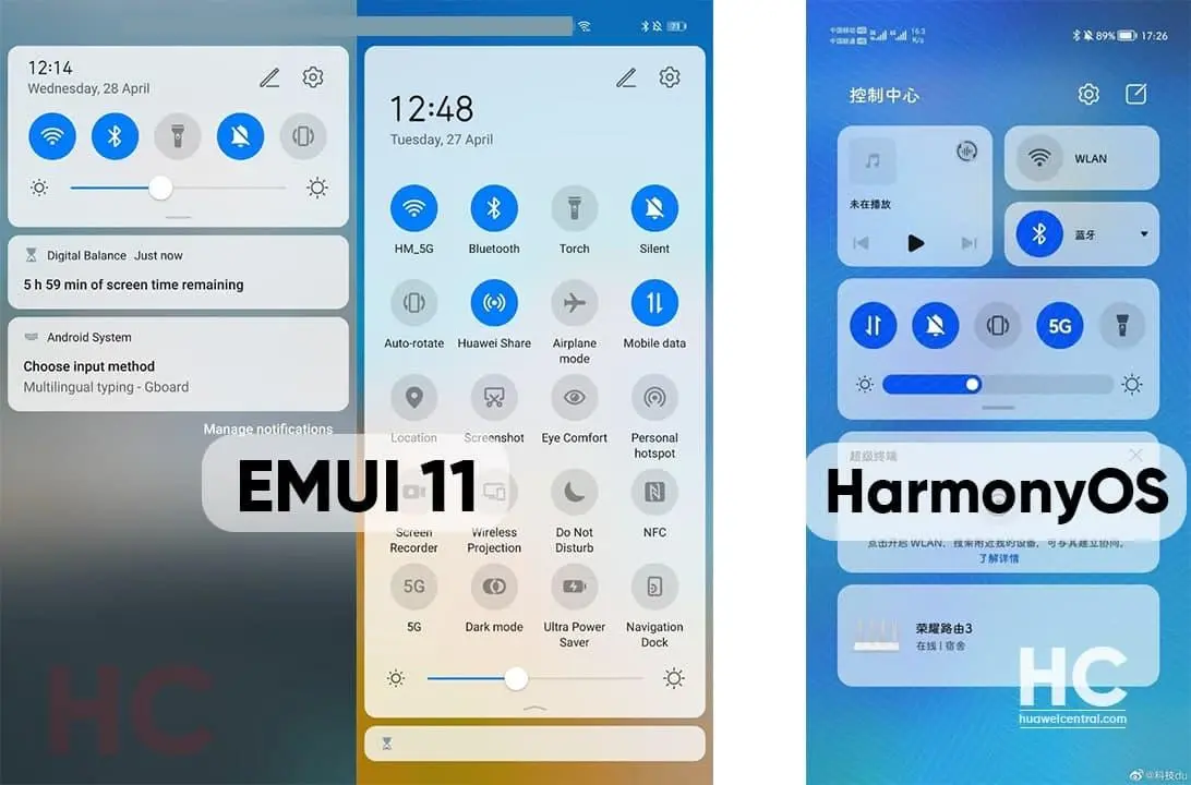 Так выглядит меню быстрых настроек Harmony OS