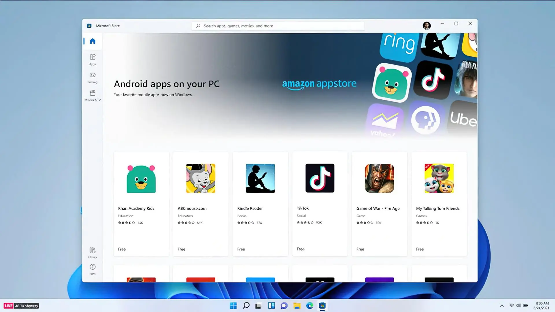 Поддержка Android-приложений в Windows 11 будет, но позже