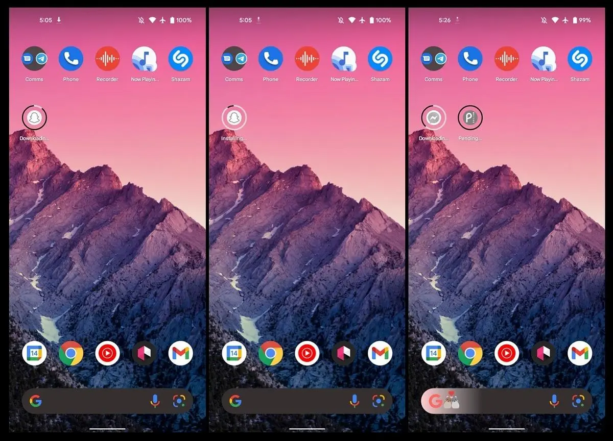 На главных экранах Android теперь видна загрузка приложений из магазина