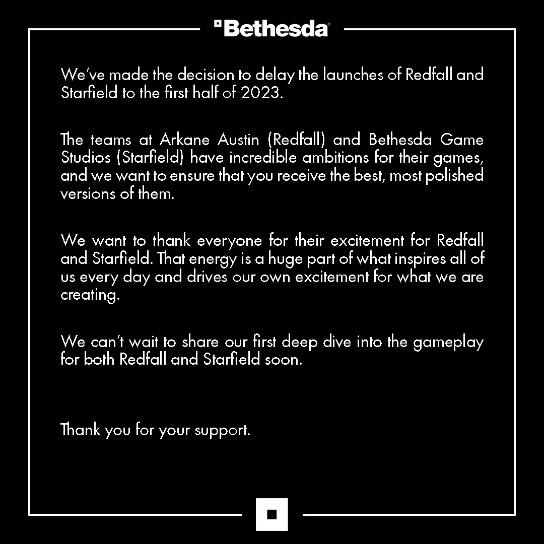 Bethesda перенесла выход Starfield и Redfall на 2023 год