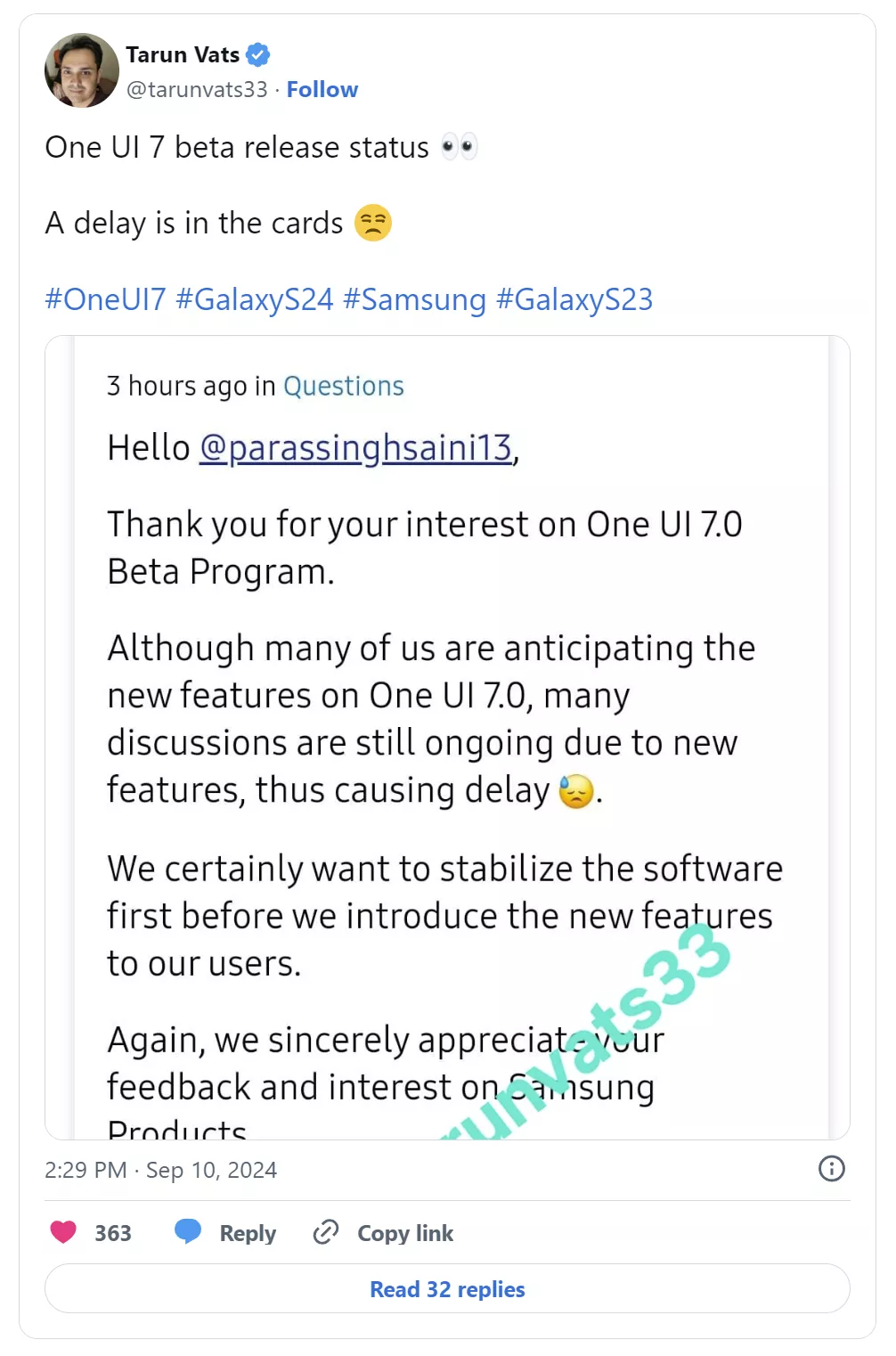 Обновление One UI 7.0 для смартфонов Samsung придётся подождать ещё